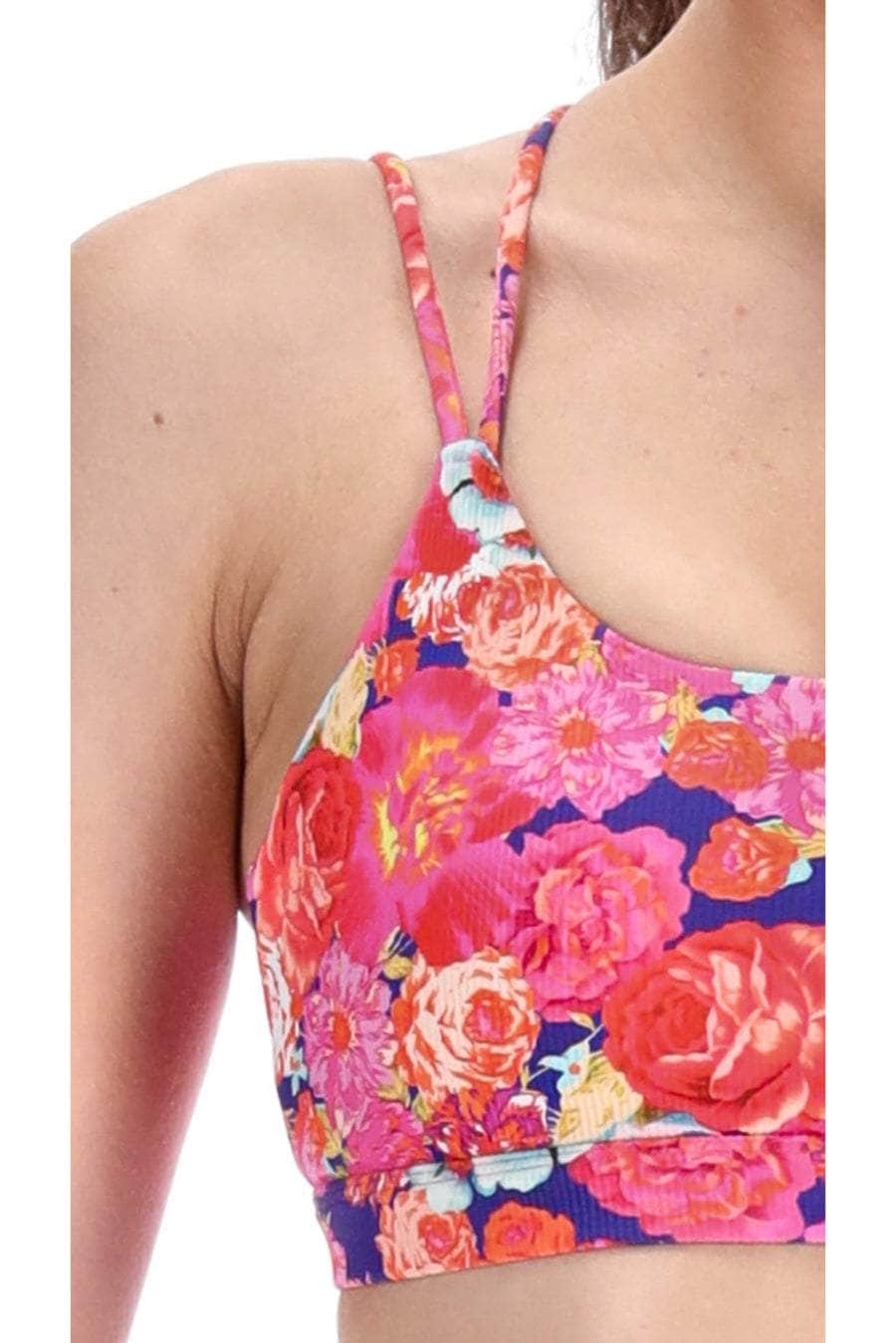Power Play Crop Bra Pink Purple Floral Print