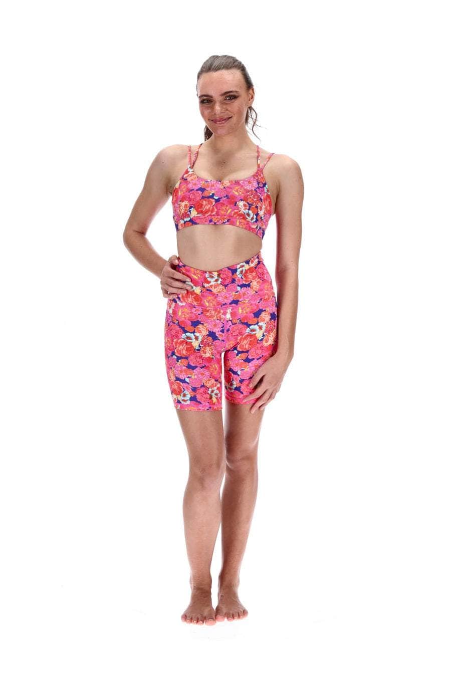 Power Play Crop Bra Pink Purple Floral Print