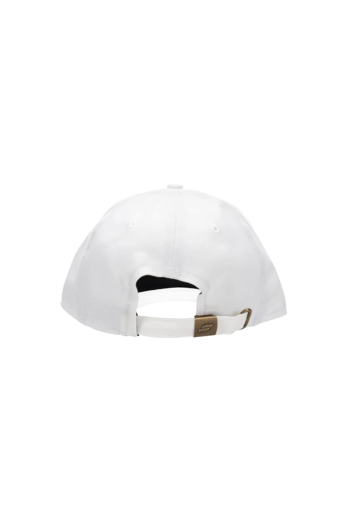 white sports cap with black logo
