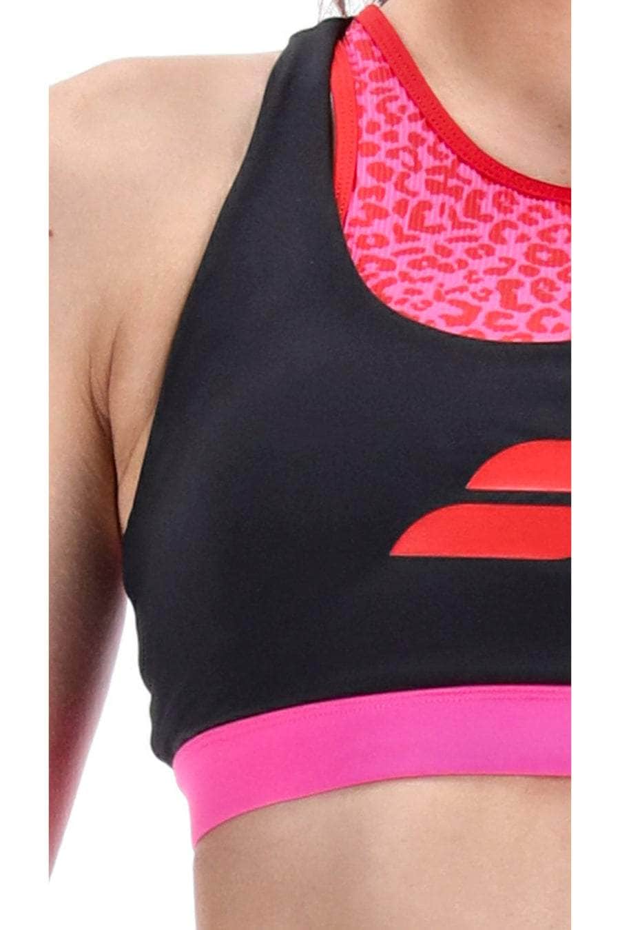 Touch Down Crop Bra Black Dark Pink Leopard Print