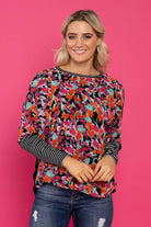 black based floral print top