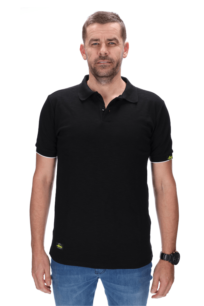 mens black slim fit polo with white trim
