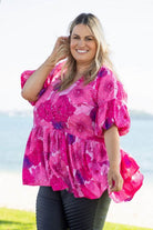 plus size floral blouse pink