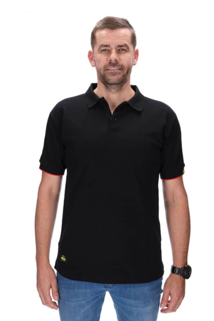mens basic black polo with red trim 