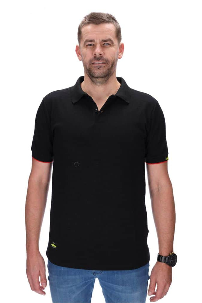 mens black slim fit polo with red trim