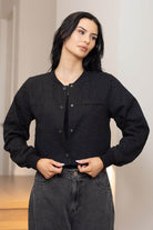 black embroidered broderie eyelets cropped jacket