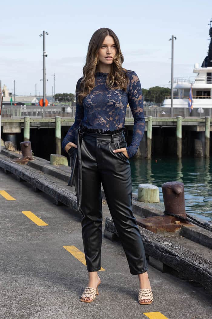 black faux leather pant