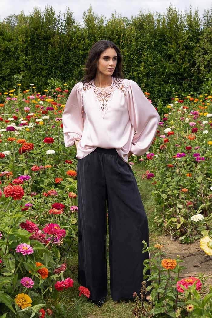 black wide leg crepe pant