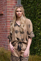 Tan & black button shirt