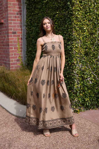 Everett Embroidered Maxi Dress Caramel – Augustine