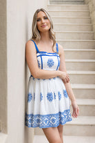 Blue and white mini dress