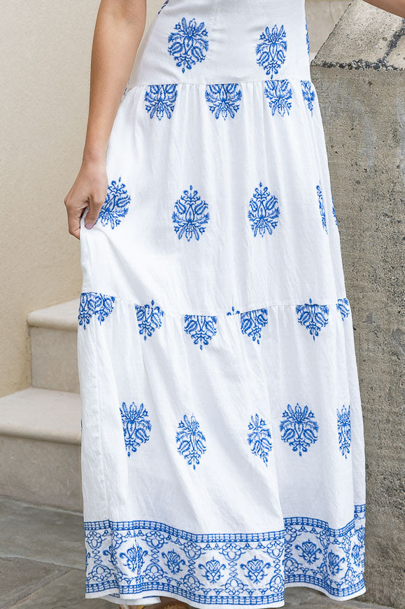 Toto Embroidered Maxi Dress White Blue Augustine Toto Embroidered Maxi Dress White Blue Augustine