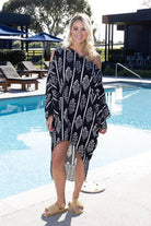 black overthrow kaftan with white shells print