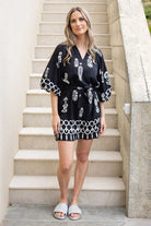 black and white print shirt dress