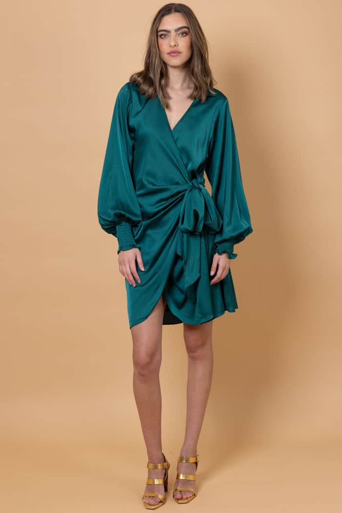 Luca Wrap Mini Dress Emerald Augustine Luca Wrap Mini Dress Emerald Augustine