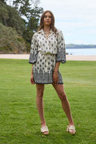 Black and cream mini shirt dress