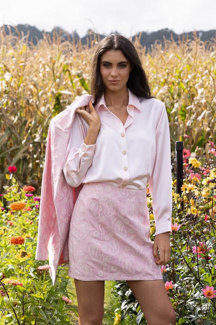 soft satin blush long sleeve shirt