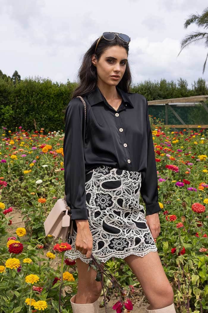 black silk/satin button up shirt