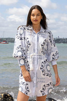 Blue embroidered shirt dress