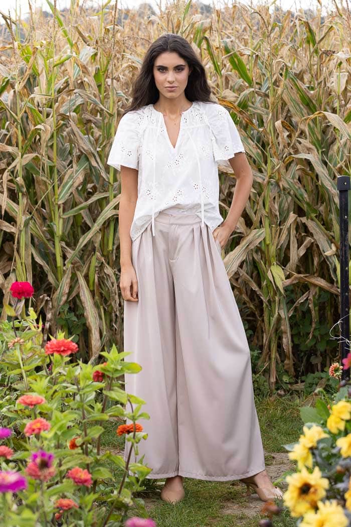 satin wide leg pant in champagne colour