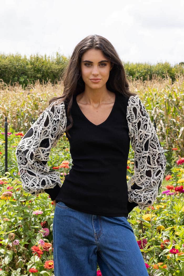 black lace sleeve top