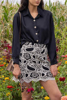 black skirt with cream lace