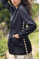 black blazer with heart side stripes
