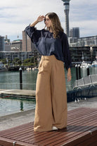 caramel wide leg linen pants