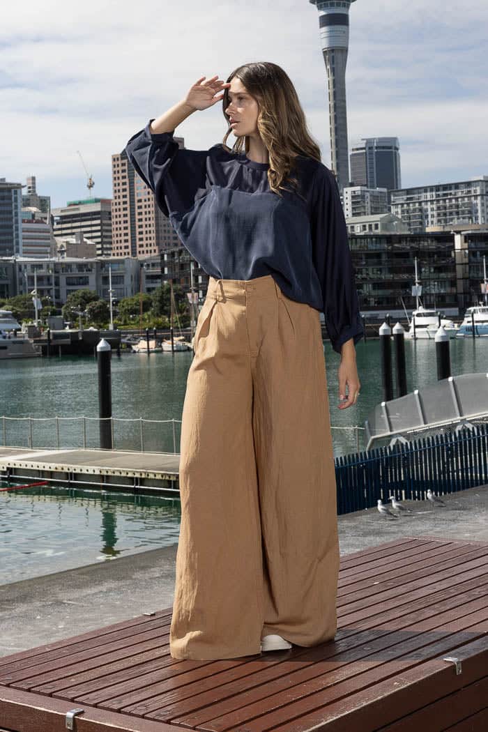 caramel wide leg linen pants