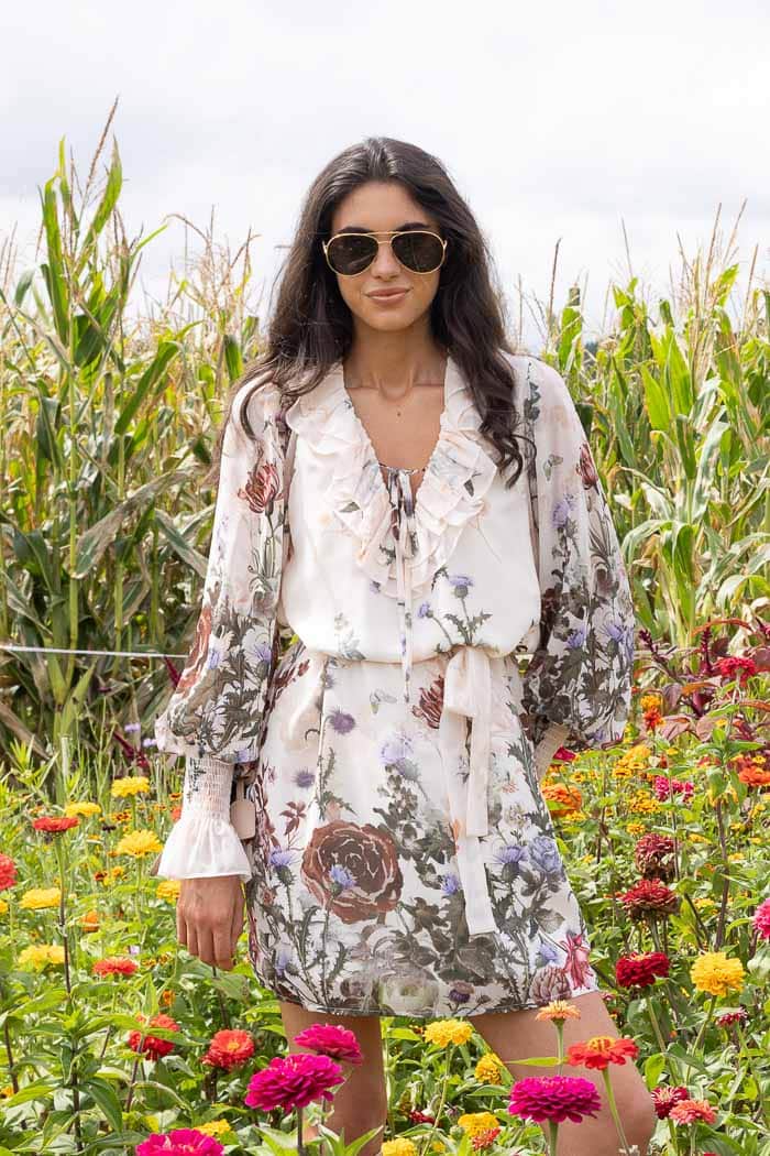 cream floral mini dress