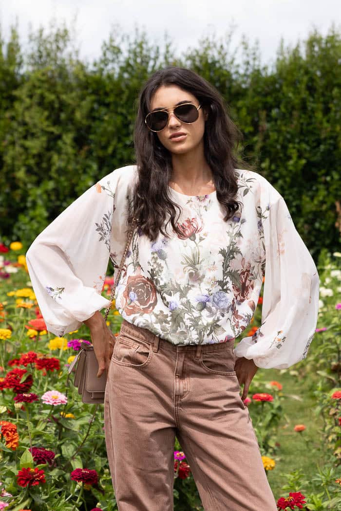 cream floral blouse