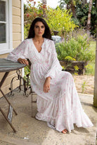 pink dot white maxi dress