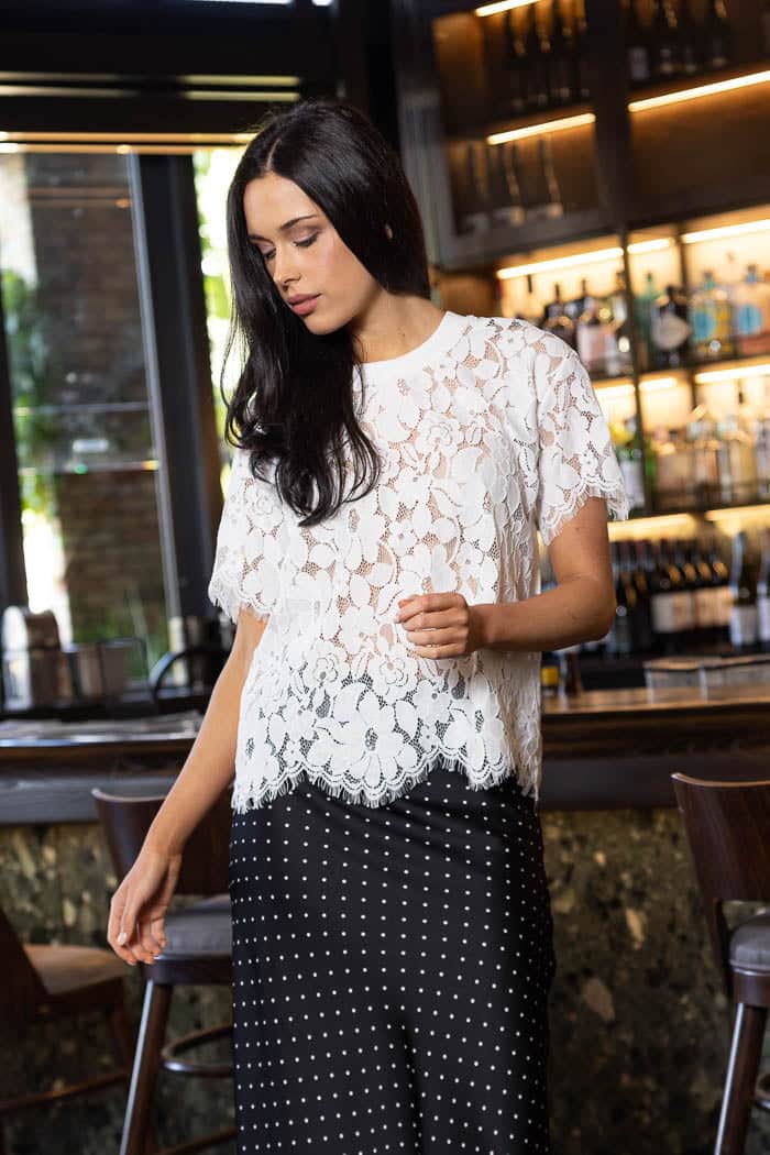 white floral lace relaxed tshirt