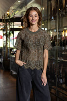 khaki sheer lace tshirt