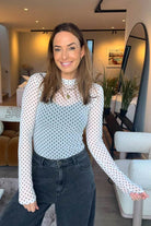 mesh polkadot longsleeve top