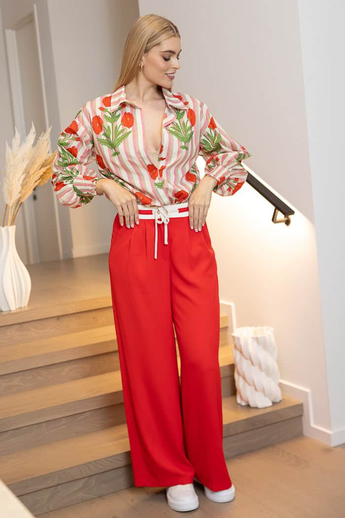 red dress pants wide leg