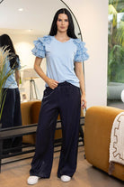 navy wide leg flowy pants