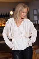 satin polkadot cream top