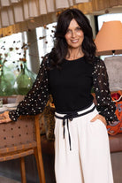 black ribbed bodice long sleeve top