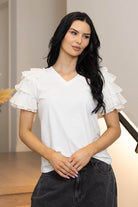 white ruffle sleeves tshirt