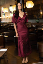 burgundy diamante satin maxi dress