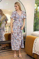 blue paisley satin maxi dress