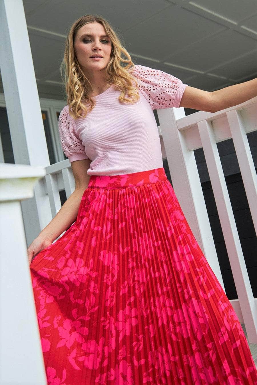 Pink pleated maxi skirt australia Clearance