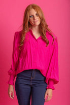 Jaxon Shirt blouse balloon sleeve shirring Pink