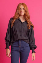 Jaxon Shirt blouse balloon sleeve shirring black