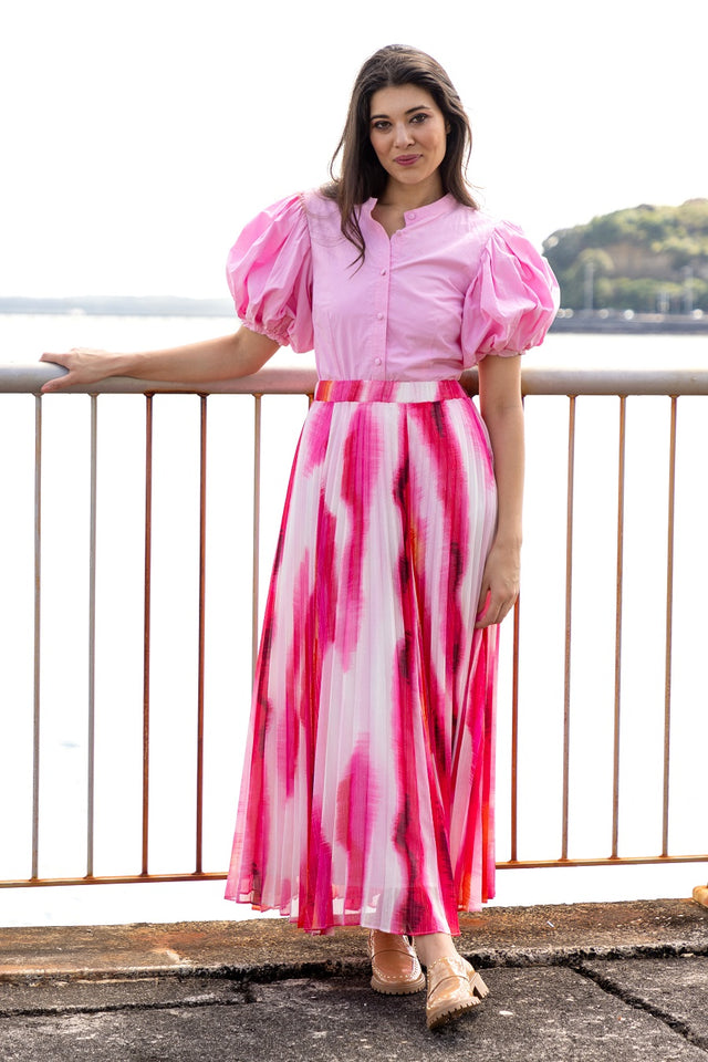 Gina Maxi Skirt Pleated Pink