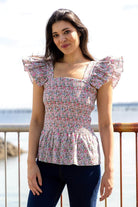 shirred bodice floral top