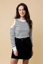 striped cold-shoulder top