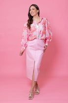 pink pleather midi skirt