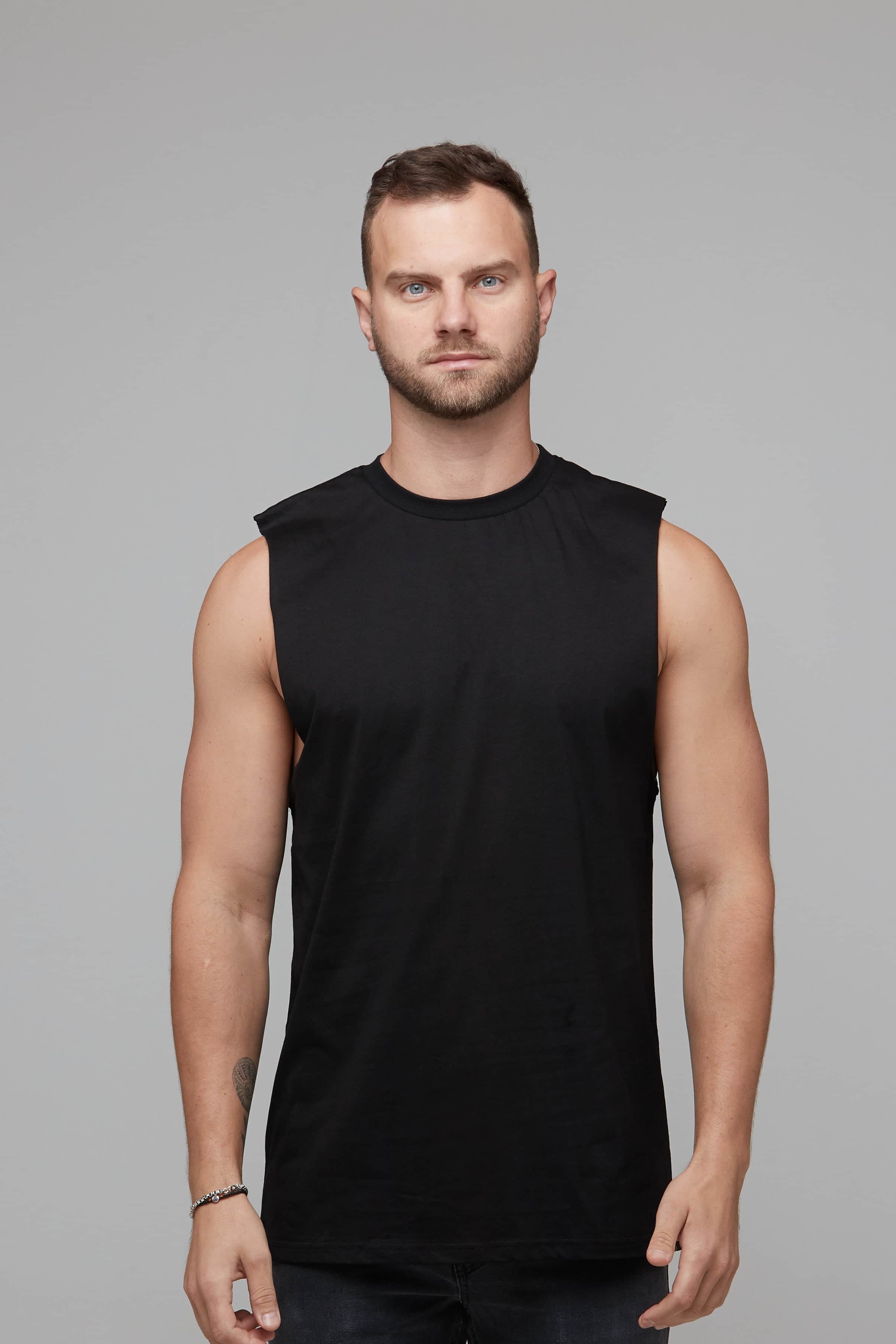 mens basic black singlet